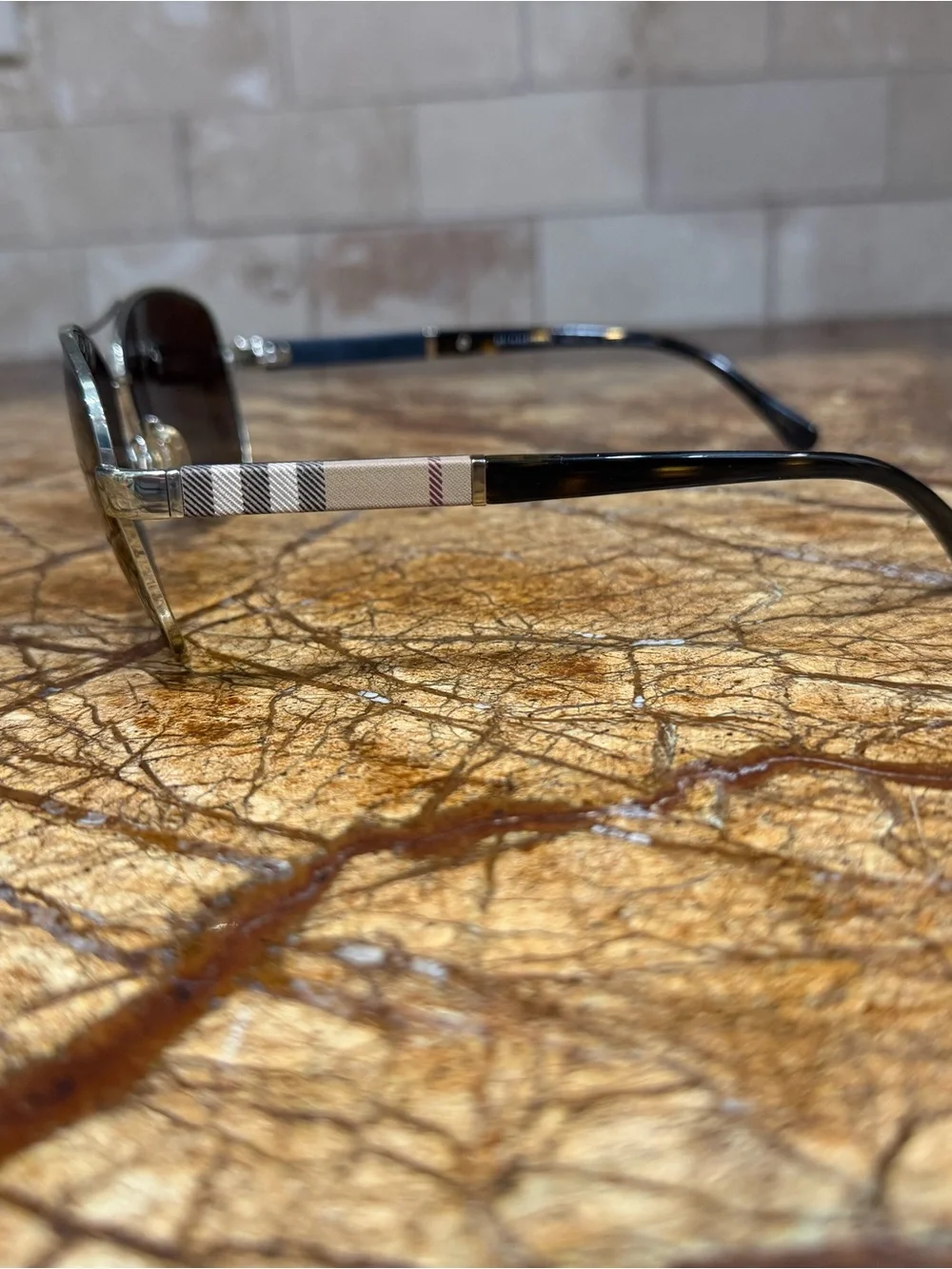 Burberry Aviator Sunglasses - Silver Frame with Brown Lenses